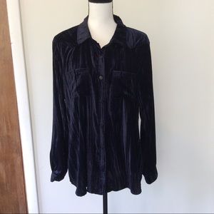 Reba Navy Crushed Velvet long Sleeved shirt Large
